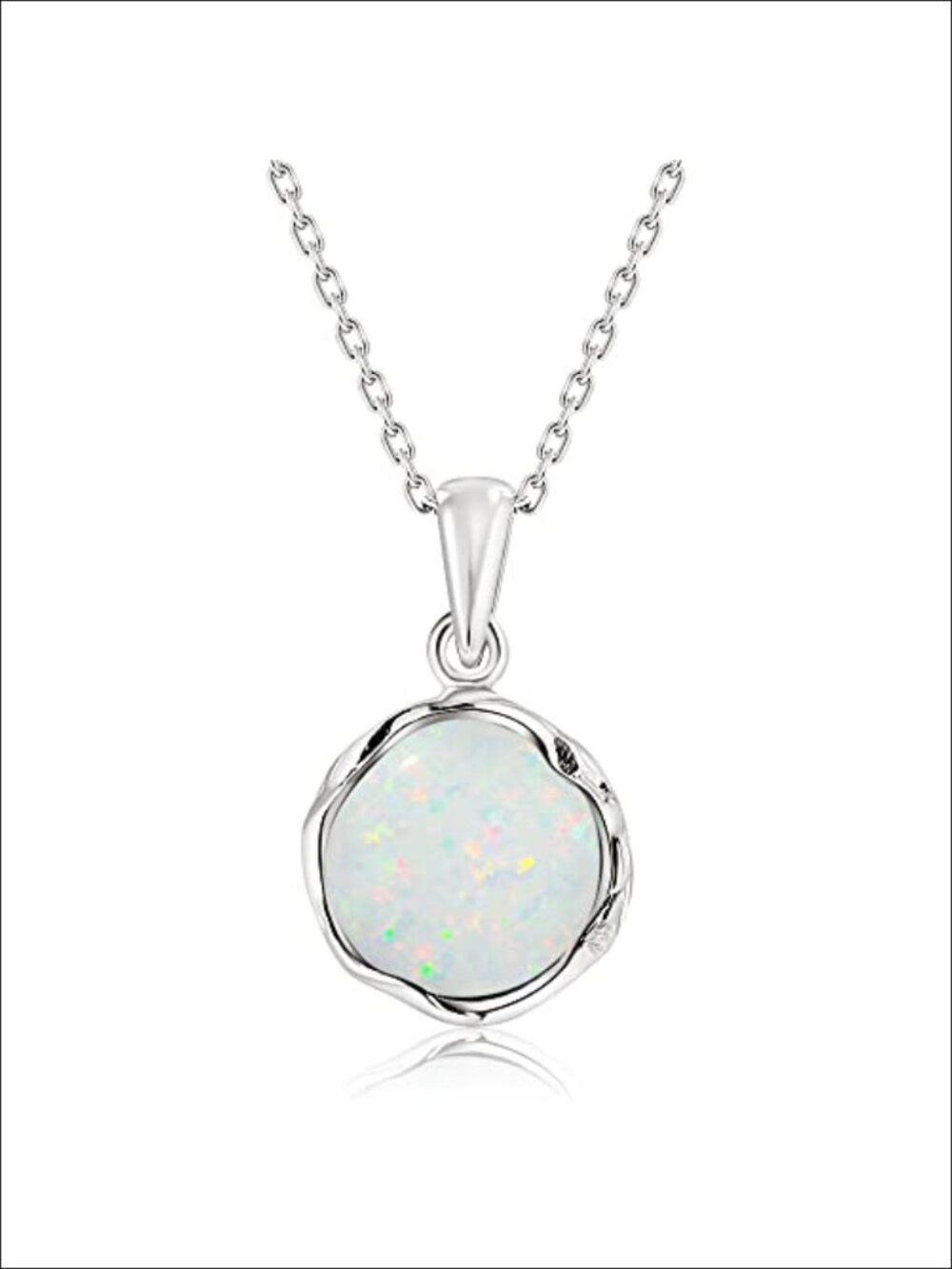 925 Sterling Silver White Opal Pendant Necklace, Lab-Created Opal Jewelry,